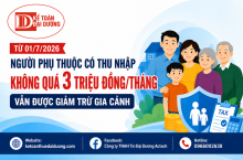 Người phụ thuộc có thu nhập không quá 3 triệu đồng/tháng vẫn được giảm trừ gia cảnh từ 01/7/2026