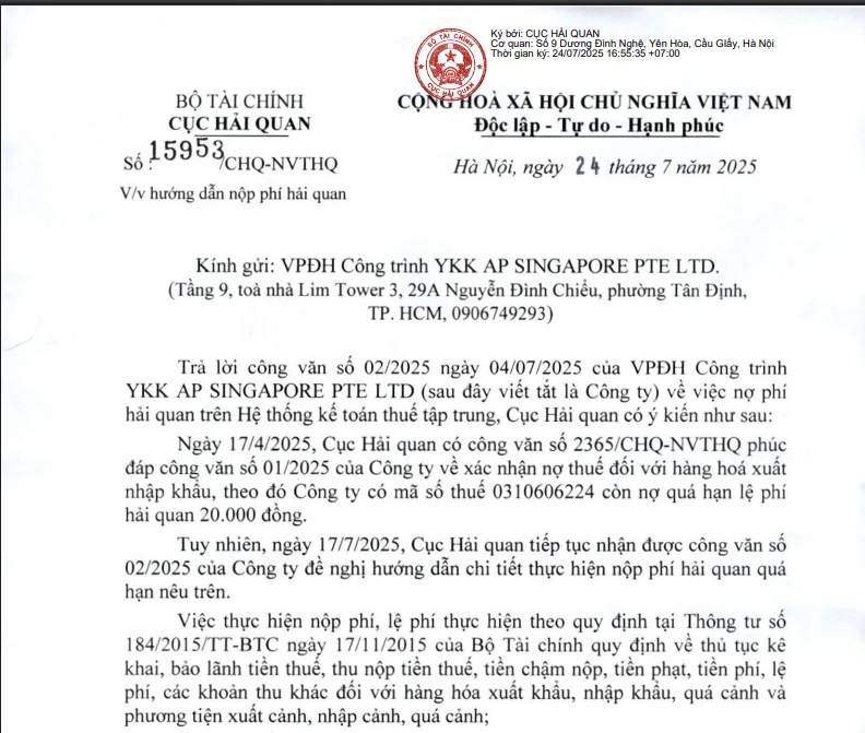 HƯỚNG DẪN NỘP PHÍ HẢI QUAN